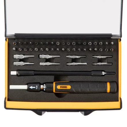 Отвертка с набором бит и торцевых головок для точных работ Denzel 7711599, гибкий привод, 48 шт, CrMo купить в Нефтеюганске