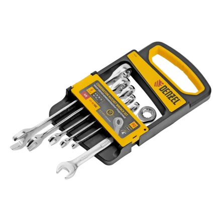 Набор ключей комбинированных трещоточных 6-17 мм, 6 шт., CrV, матовый хром// Denzel 14720 купить в Нефтеюганске