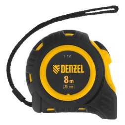 Рулетка Denzel 8м х 25мм, обрезиненный корпус, автоматическая фиксация 31553