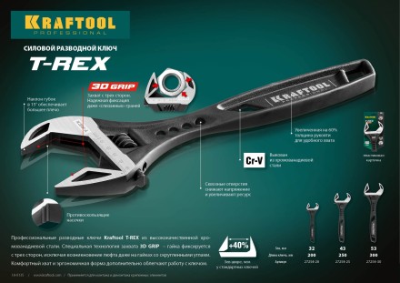 Ключ разводной силовой KRAFTOOL T-REX 27254-30 купить в Нефтеюганске
