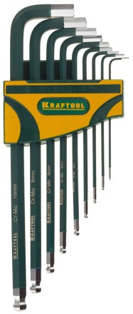 Набор ключей имбусовых KRAFTOOL &quot;INDUSTRIE&quot; длинные,шарик,Cr-Mo сталь(S2),хром покрыт с противоск напыл,HEX1,5-10мм,9шт 27445-H9 купить в Нефтеюганске