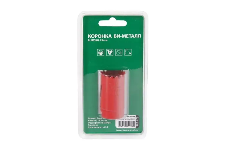 Коронка биметаллическая HAMMER Ф29х38мм 5/8" BiMETALL (224-005) купить в Нефтеюганске