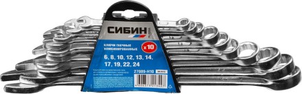 Набор СИБИН: Ключи комбинированные гаечные, белый цинк, 6-24мм, 10шт 27089-H10 купить в Нефтеюганске