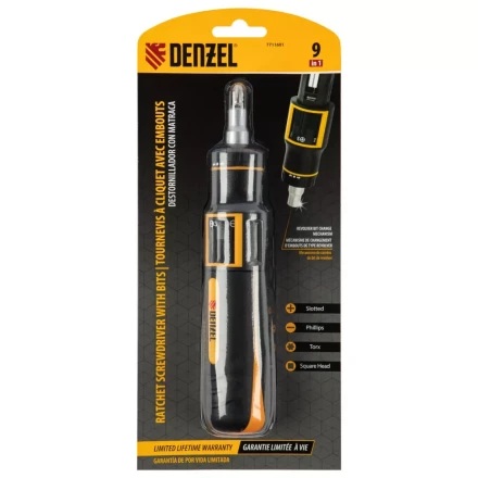 Отвертка реверсивная с револьверным механизмом Denzel 7711601, 11 шт, сталь S2 купить в Нефтеюганске