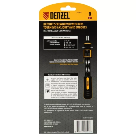 Отвертка реверсивная с револьверным механизмом Denzel 7711601, 11 шт, сталь S2 купить в Нефтеюганске