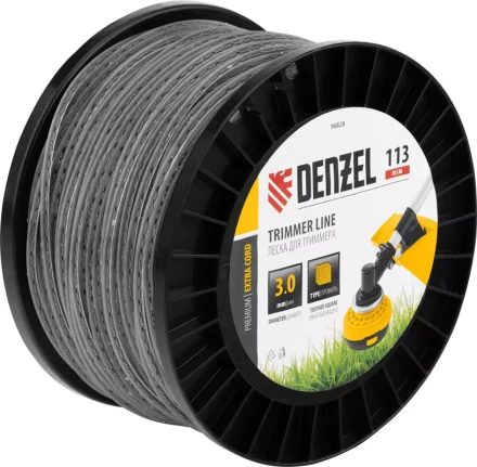 Леска для триммера двухкомпонентная зубчатый квадрат, 3,0мм х 113м, на DIN кат. EXTRA CORD// Denzel 96828 купить в Нефтеюганске