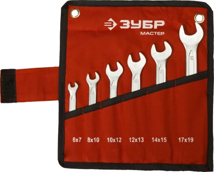 Набор ЗУБР &quot;МАСТЕР&quot;: Ключ гаечный рожковый, Cr-V сталь, хромированный, 6-19мм, 6шт 27010-H6 купить в Нефтеюганске