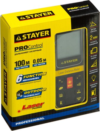 Дальномер PRO-Control лазерный, дальность 100м, точность 2мм, STAYER Professional 34959 34959 купить в Нефтеюганске