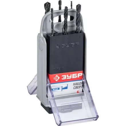 Набор ЗУБР "ТЕХНИК": Свёрла по металлу парооксидированных, быстрорежущая сталь, 2, 3, 4, 5, 6, 8мм, 6шт в супер боксе 4-29605-H6-SB купить в Нефтеюганске