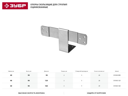 Опора ЗУБР &quot;МАСТЕР&quot; скользящая для стропил, 40х90х120мм, 20 шт 310165-120 купить в Нефтеюганске