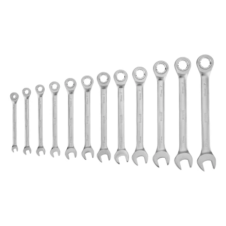 Набор ключей комбинированных трещоточных 6-19 мм, 12 шт., CrV, матовый хром// Denzel 14722 купить в Нефтеюганске