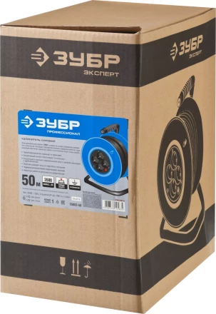 Удлинитель ЗУБР &quot;ПРОФЕССИОНАЛ&quot; на катушке, ПВС 3х1,5кв мм, 4 гнезда, макс мощн 3500Вт, 50м 55082-50 купить в Нефтеюганске