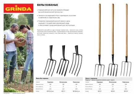 Вилы GRINDA кованые, садовые, без черенка, 180х220мм 39710-4_z01 купить в Нефтеюганске