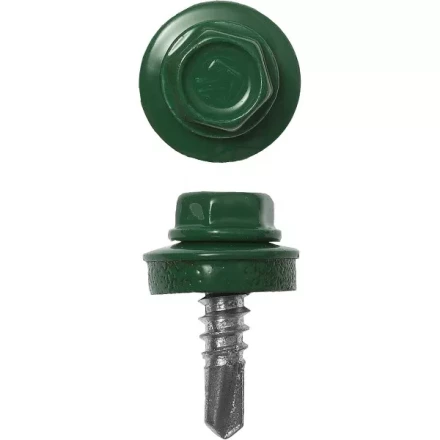 Саморезы ЗУБР &quot;ПРОФЕССИОНАЛ&quot; окраш., RAL 6002 зелен. лист, для крепл. кров. матер. к металл. констр., 5.5x25мм, 420шт 4-300315-55-025-6002 купить в Нефтеюганске