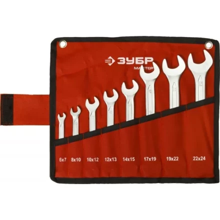 Набор ЗУБР "МАСТЕР": Ключ гаечный рожковый, Cr-V сталь, хромированный, 6-24мм, 8шт 27010-H8 купить в Нефтеюганске
