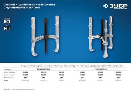 Съемники шарнирные 3-захватные с удлиненными захватами серия ПРОФЕССИОНАЛ купить в Нефтеюганске