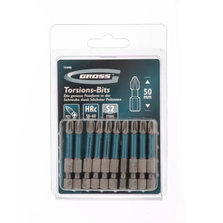Набор бит торсионных PZ3x50 мм для ударных шуруповертов 10 шт. Gross 11496 купить в Нефтеюганске