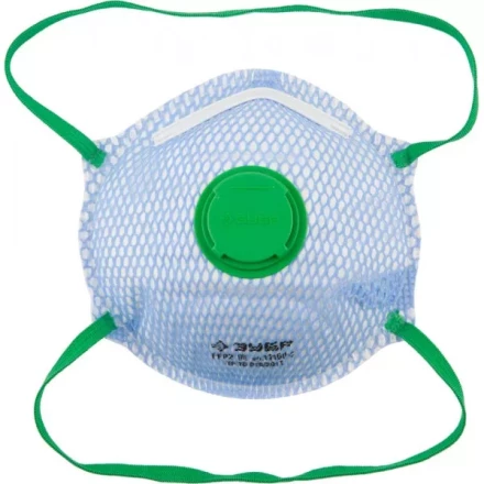 Полумаска фильтрующая ЗУБР &quot;ЭКСПЕРТ&quot; коническая, с внешней сеткой, с клапаном, многослойная, класс защиты FFP2 11160-2 купить в Нефтеюганске