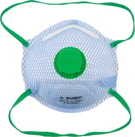 Полумаска фильтрующая ЗУБР &quot;ЭКСПЕРТ&quot; коническая, с внешней сеткой, с клапаном, многослойная, класс защиты FFP2 11160-2 купить в Нефтеюганске