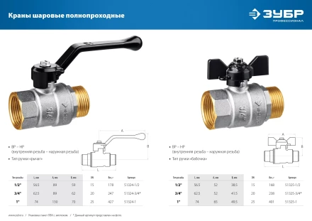 ЗУБР d 1/2, ручка бабочка, шаровой кран (51325-1/2) купить в Нефтеюганске