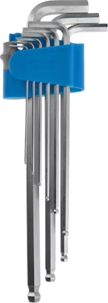 Набор ключей имбусовых ЗУБР "ЭКСПЕРТ"  длинные с шариком,Cr-Mo,сатинир покрытие,эргоном держатель,HEX 1,5 - 10 мм,9шт 27466-H9 купить в Нефтеюганске