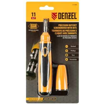 Отвертка реверсивная Denzel 7711609, механизм SmartPush mini 11 шт, CrMo купить в Нефтеюганске