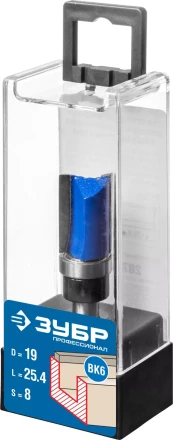 ЗУБР 19 x 26 мм, хвостовик 8 мм, фреза пазовая прямая с верхним подшипником, Профессионал (28756-19-26) купить в Нефтеюганске