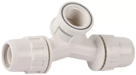 Тройник ЗУБР &quot;ШиреФит&quot; переходной со смещением &quot;штуцер с гайкой - внутренняя резьба - штуцер с гайкой&quot;, 20мм-1/2&quot;-20мм 51504-20-1/2-20 купить в Нефтеюганске