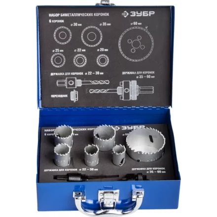 Набор ЗУБР &quot;ЭКСПЕРТ&quot;: Коронки  биметаллические, глубина сверления до 38мм, d 20,22,25,30,35,60мм 29531-H6-1 купить в Нефтеюганске