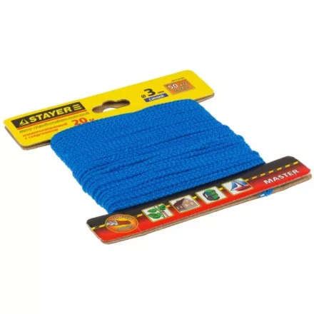Шнур STAYER &quot;MASTER&quot; хозяйственно-бытовой, полипропиленовый, вязанный, с сердечником, синий, d 3, 20м 50413-03-020 купить в Нефтеюганске