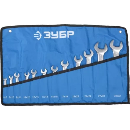 Набор ЗУБР &quot;ПРОФИ&quot;: Ключ гаечный рожковый, Cr-V сталь, хромированный, 6х32мм, 12шт 27027-H12 купить в Нефтеюганске