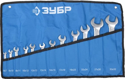 Набор ЗУБР &quot;ПРОФИ&quot;: Ключ гаечный рожковый, Cr-V сталь, хромированный, 6х32мм, 12шт 27027-H12 купить в Нефтеюганске