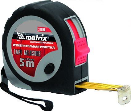 Рулетка Continuous  fixation 7,5 м х 25 мм обрезиненный корпус плавная фиксация  MATRIX 31090 купить в Нефтеюганске
