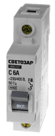 Выключатель СВЕТОЗАР автоматический, 1-полюсный, &quot;С&quot; (тип расцепления), 6 A, 230 / 400 В 49060-06-C купить в Нефтеюганске
