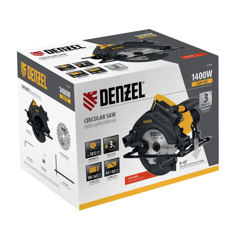Пила циркулярная Denzel 27304 CSH-185, 1400 Вт, 185 мм купить в Нефтеюганске
