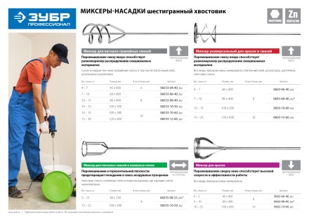 ЗУБР &quot;ПРОФЕССИОНАЛ&quot;. Миксер для песчано-гравийных смесей, шестигранный хвостовик, оцинкованный, на подвеске, 40х400 мм 06033-04-40_z02 купить в Нефтеюганске