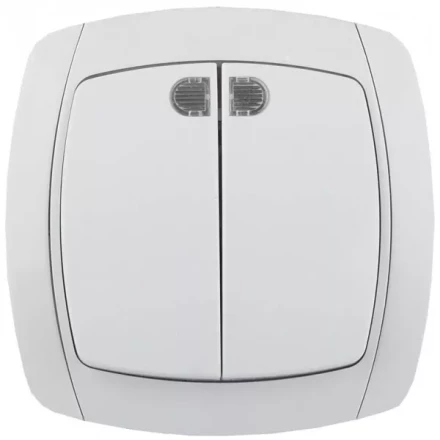 Выключатель СВЕТОЗАР &quot;CITY LIGHT&quot; двухклавишный в сборе, с подсветкой, белый, 10А/~250В SV-54235-W купить в Нефтеюганске