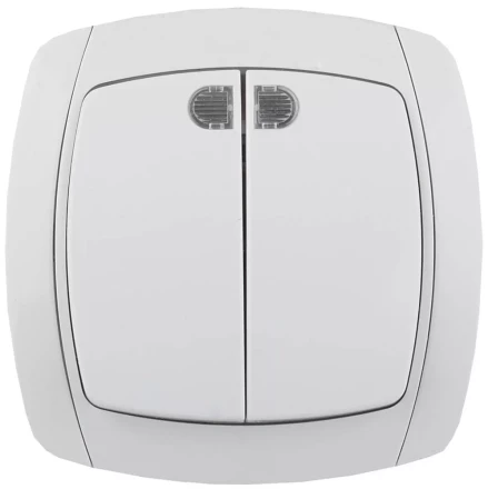 Выключатель СВЕТОЗАР &quot;CITY LIGHT&quot; двухклавишный в сборе, с подсветкой, белый, 10А/~250В SV-54235-W купить в Нефтеюганске