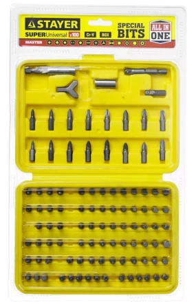 Набор STAYER &quot;MASTER&quot; &quot;SUPER UNIVERSAL&quot;: Биты, полный ассортимент стандартных и специальных шлицов, адаптеры, Cr-V, 100 предметов, в боксе 2604-H100 купить в Нефтеюганске