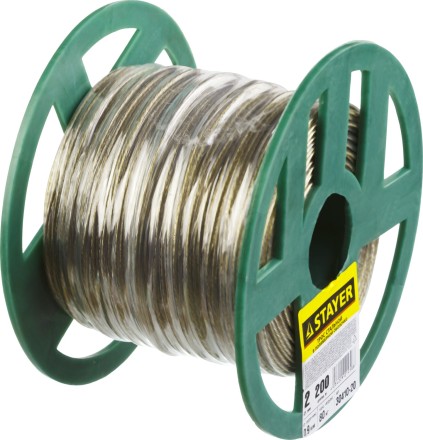 Трос стальной в полимерной оболочке, d=2,0 мм, L=200 м, STAYER Master 30410-20 30410-20 купить в Нефтеюганске