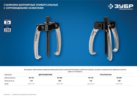 Съемники шарнирные 3-захватные с серповидными захватами серия ПРОФЕССИОНАЛ купить в Нефтеюганске