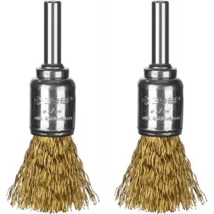 ЗУБР &quot;ПРОФЕССИОНАЛ&quot;. Набор щеток кистевых для дрели, витая стальная латунированная проволока 0,3мм, 17мм, 2шт 35225-17-H2_z02 купить в Нефтеюганске