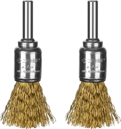 ЗУБР &quot;ПРОФЕССИОНАЛ&quot;. Набор щеток кистевых для дрели, витая стальная латунированная проволока 0,3мм, 17мм, 2шт 35225-17-H2_z02 купить в Нефтеюганске
