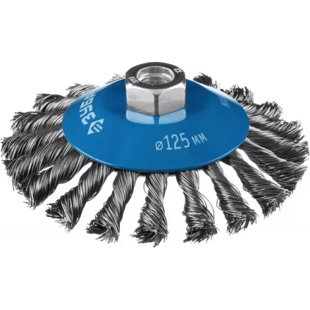 ЗУБР &quot;ПРОФЕССИОНАЛ&quot;. Щетка коническая для УШМ, плетеные пучки стальной проволоки 0,5мм, 125ммхМ14 35269-125_z02 купить в Нефтеюганске