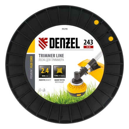 Леска для триммера витой квадрат, 2,4мм х 243м, на DIN катушке FLEX CORD// Denzel 96298 купить в Нефтеюганске