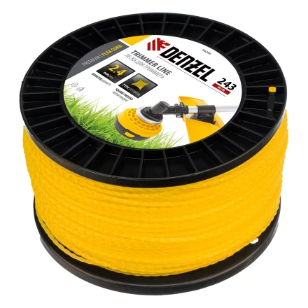 Леска для триммера витой квадрат, 2,4мм х 243м, на DIN катушке FLEX CORD// Denzel 96298 купить в Нефтеюганске