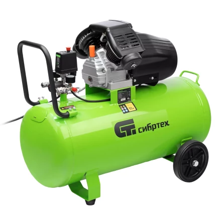 Компрессор воздушный Сибртех КК-2200/100 58009, 2,2 кВт, 350 л/мин, 100 л, прямой привод, масляный купить в Нефтеюганске