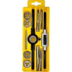 Набор метчиков и плашек STAYER "MASTER", метчикодержатель 1шт, плашкодержатель 1шт, метчики 5шт, плашки 5шт, 12 предметов 28012-H12_z01