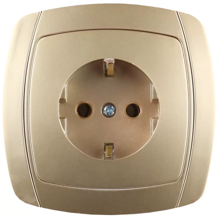Розетка СВЕТОЗАР &quot;АКЦЕНТ&quot; одинарная в сборе, с заземлением, цвет золотой металлик, 16А/~250В SV-54205-GM купить в Нефтеюганске