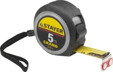 Рулетка STAYER GRAND, корпус с противоскользящим напылением, упрочненное полотно, 5м/25мм 552027 купить в Нефтеюганске